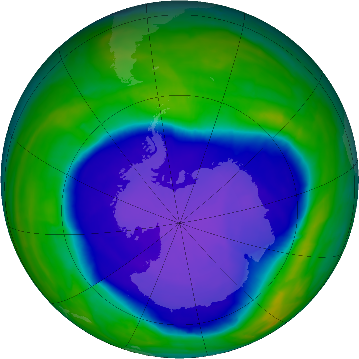 Antarctic ozone map for 01 October 2015